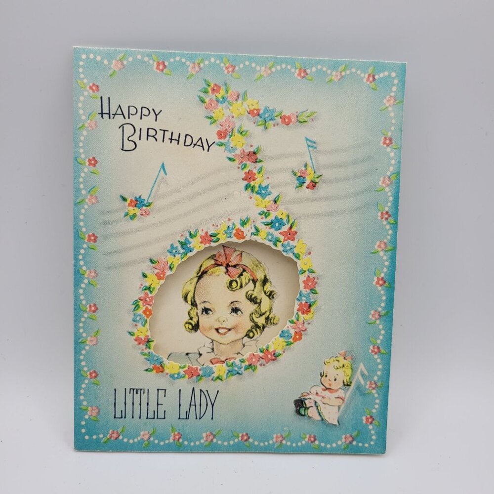 Vintage Happy Birthday Card For Little Lady Floral‎ Note